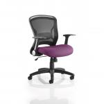 This image features a sleek and modern Dynamic Mesh Back Chair, the Zeus Mesh Back Task Operator Chair, with a unique Tansy Purple bespoke colour seat. Its ergonomic design and breathable mesh back provide comfort and support for long hours of work.