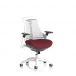 The photograph captures a modern and ergonomic Dynamic Mesh Back Chair, with a sleek white frame and white backrest. The seat can be customized with a unique color, such as ginseng or chilli, to add a pop of personality to any workspace.
