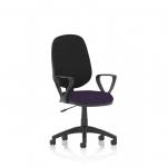 This image showcases a modern and sleek Dynamic General Desk Chair in a striking Tansy Purple color. The Eclipse Plus I Lever Task Operator Chair features loop arms and bespoke seating, making it a stylish addition to any workspace.