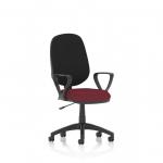 This photo showcases a sleek and modern Dynamic General Desk Chair Eclipse Plus I Lever Task Operator Chair in a bespoke colour of Ginseng Chilli. It features loop arms and is perfect for any office space.