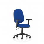 A photo of the Dynamic General Desk Chairs Eclipse Plus I Lever Task Operator Chair showcases a sleek, modern design. The chair features height adjustable arms and a bespoke color back and seat in stevia blue. Its compact frame and ergonomic design make it ideal for any workspace.