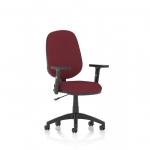 This photo showcases the sleek design of the Dynamic General Desk Chairs Eclipse Plus I Lever Task Operator Chair. Featuring height adjustable arms and a bespoke colour back and seat in a striking ginseng and chilli shade, this chair is both stylish and functional.