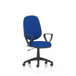 This picture features the dynamic General Desk Chairs Eclipse Plus I Lever Task Operator Chair with loop arms. The chair has a bespoke colour back and seat in Stevia Blue. It combines functionality and style, perfect for any workspace.