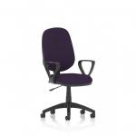 An elegant and stylish work chair, the Dynamic General Desk Chairs Eclipse Plus features a tansy purple back and seat with loop arms. The lever allows for easy adjustment, making it ideal for any office setting.
