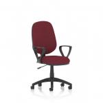 The photograph captures a modern and sleek Dynamic General Desk Chair Eclipse Plus I Lever Task Operator Chair. It features loop arms and a bespoke colour back and seat in a vibrant Ginseng Chilli. KCUP0814. The chair exudes sophistication and functionality, making it a perfect addition to any workspace.