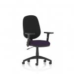 The image showcases a modern and sleek Dynamic General Desk chair in Tansy Purple with height adjustable arms and Eclipse Plus I Lever Task Operator features. The bespoke colour seat adds a pop of color to any office space.