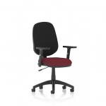 In the photo, the Dynamic General Desk Chairs Eclipse Plus I Lever Task Operator Chair is shown in a bold ginseng and chili color, with height adjustable arms. The sleek design and comfortable seat make it a perfect addition to any office space.