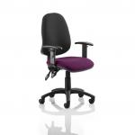 Eclipse II Lever Task Operator Chair Black Back Bespoke Seat With Height Adjustable Arms In Purple KCUP0844