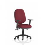 The photo shows a modern, sleek and ergonomic Dynamic General Desk Chair. It features an Eclipse Plus III Lever Task Operator design with Height Adjustable Arms. The Bespoke Colour Back and Seat, in Ginseng Chilli, adds a pop of color.