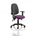 Eclipse Plus III Lever Task Operator Chair Black Back Bespoke Seat With Height Adjustable Arms In Tansy Purple KCUP0876