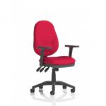 An image of a dynamic general desk chair with a sleek Eclipse Plus XL design and a lever for customizable height adjustment. The chair features adjustable arms, a bespoke color back and seat design, and a Bergamot Cherry finish.