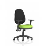 This photograph captures the sleek design of the Dynamic General Desk Chairs Eclipse Plus XL Lever Task Operator Chair. With height adjustable arms and a bespoke colour seat in Myrrh Green, this chair is both stylish and functional. Its ergonomic shape provides comfort and support for any workspace.