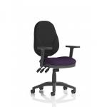 The dynamic general desk chair Eclipse Plus XL has height adjustable arms and a bespoke color seat in tansy purple. It exudes a professional and modern aesthetic, perfect for any office setting. The ergonomic design offers maximum comfort and support for long hours of work.