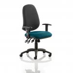Eclipse Plus XL Lever Task Operator Chair Black Back Bespoke Seat With Height Adjustable Arms In Maringa Teal KCUP0910