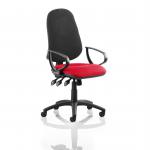 Eclipse XL Lever Task Operator Chair Black Back Bespoke Seat With Loop Arms In Post Box Red KCUP0912