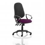 Eclipse XL Lever Task Operator Chair Black Back Bespoke Seat With Loop Arms In Purple KCUP0916