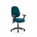Luna III Lever Task Operator Chair Bespoke With Height Adjustable And Folding Arms In Teal KCUP0950