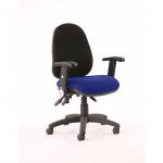 Luna III Lever Task Operator Chair Black Back Bespoke Seat With Height Adjustable And Folding Arms In Admiral Blue KCUP0969