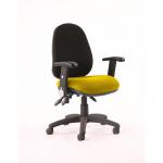 Luna III Lever Task Operator Chair Black Back Bespoke Seat With Height Adjustable And Folding Arms In Yellow KCUP0971
