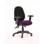 Luna III Lever Task Operator Chair Black Back Bespoke Seat With Height Adjustable And Folding Arms In Purple KCUP0972