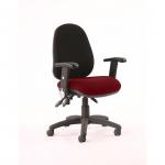 Luna III Lever Task Operator Chair Black Back Bespoke Seat With Height Adjustable And Folding Arms In Ginseng Chilli KCUP0973