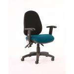 Luna III Lever Task Operator Chair Black Back Bespoke Seat With Height Adjustable And Folding Arms In Teal KCUP0974