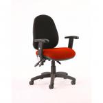 Luna III Lever Task Operator Chair Black Back Bespoke Seat With Height Adjustable And Folding Arms In Orange KCUP0975