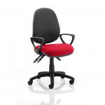 Luna III Lever Task Operator Chair Black Back Bespoke Seat With Loop Arms In Post Box Red KCUP0984