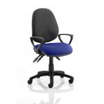 Luna III Lever Task Operator Chair Black Back Bespoke Seat With Loop Arms In Admiral Blue KCUP0985