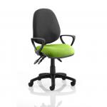 Luna III Lever Task Operator Chair Black Back Bespoke Seat With Loop Arms In Lime KCUP0986