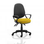 Luna III Lever Task Operator Chair Black Back Bespoke Seat With Loop Arms In Yellow KCUP0987