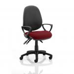 Luna III Lever Task Operator Chair Black Back Bespoke Seat With Loop Arms In Ginseng Chilli KCUP0989
