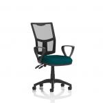 This picture features a sleek and modern Dynamic Mesh Back Chair, Eclipse Plus II Lever Task Operator Chair. The mesh back and loop arms provide comfort and support while the bespoke colored seat in Maringa Teal adds a pop of color to any office space.