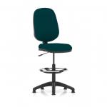 This picture features the Dynamic Draughtsmans Chairs Eclipse Plus I Lever Task Operator Chair with a high rise draughtsman kit. The bespoke colour back and seat add a stylish pop of Maringa Teal to the design. The chair is ergonomic and adjustable for maximum comfort.