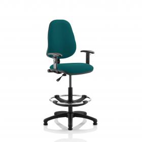 Eclipse Plus I Lever Task Operator Chair Maringa Teal Fully Bespoke Colour With Height Adjustable Arms with High Rise Draughtsman Kit KCUP1136