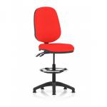 In this photo, you can see a sleek operator chair, the Dynamic Draughtsmans Chairs Eclipse Plus II, equipped with a high rise draughtsman kit. The back and seat are a unique bespoke color, a beautiful bergamot cherry shade. The chair exudes professionalism and comfort, perfect for any office environment.