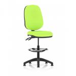 This photograph features a sleekly designed Dynamic Draughtsmans Chairs Eclipse Plus II Lever Task Operator Chair with a high rise draughtsman kit. Its bespoke color back and seat add a touch of elegance to the piece. The shade of myrrh green adds a subtle pop of color.