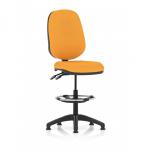 A sleek and modern Eclipse Plus II Lever Task Operator Chair with a high rise draughtsman kit is featured in this photo. The chair boasts a bold senna yellow back and seat, adding a pop of color to any workspace. Perfect for a dynamic and stylish office setting.