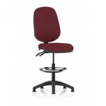 The photograph captures the sleek and modern design of a Dynamic Draughtsmans Chairs Eclipse Plus II Lever Task Operator Chair. The high rise draughtsman kit adds functionality, while the bespoke color back and seat in ginseng chili add a pop of vibrant color to any workspace.