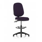 This image shows a modern and versatile task chair, named Dynamic Draughtsmans Chairs Eclipse Plus II. It features a lever for easy adjustments and comes with a high rise draughtsman kit. The back and seat have a unique tansy purple color, making it a stylish addition to any workspace.