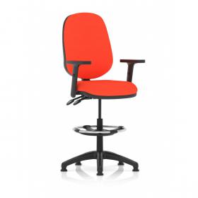 Eclipse Plus II Lever Task Operator Chair With High Rise Draughtsman Kit With Height Adjustable Arms Bespoke Colour Back And Seat Tabasco Orange KCUP1157