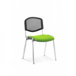 A photo of Dynamic Visitors ISO Chrome Frame Mesh Back Bespoke Colour Myrrh Green showcases a sleek and modern design. The mesh back offers comfort and support, while the adjustable frame allows for a customizable fit. The green hue adds a pop of color to any workspace. Minimum order quantity of 4.