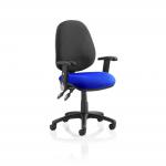 Luna II Lever Task Operator Chair Black Back Bespoke Seat With Height Adjustable And Folding Arms In Stevia Blue KCUP1299