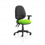 Luna II Lever Task Operator Chair Black Back Bespoke Seat With Height Adjustable And Folding Arms In Myrrh Green KCUP1300