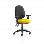 Luna II Lever Task Operator Chair Black Back Bespoke Seat With Height Adjustable And Folding Arms In Senna Yellow KCUP1301