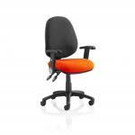 Luna II Lever Task Operator Chair Black Back Bespoke Seat With Height Adjustable And Folding Arms In Tabasco Red KCUP1305