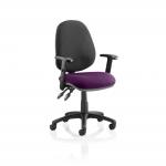 Luna II Lever Task Operator Chair Black Back Bespoke Seat With Height Adjustable Arms In Tansy Purple KCUP1310