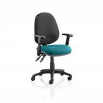 Luna II Lever Task Operator Chair Black Back Bespoke Seat With Height Adjustable Arms In Maringa Teal KCUP1312