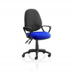 Luna II Lever Task Operator Chair Black Back Bespoke Seat With Loop Arms In Stevia Blue KCUP1315