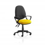 Luna II Lever Task Operator Chair Black Back Bespoke Seat With Loop Arms In Senna Yellow KCUP1317